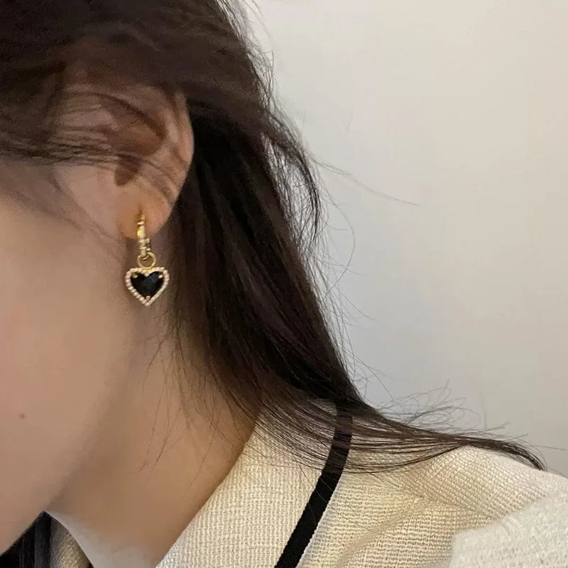 LIVVY Fashion Black LOVE Heart Zircon Drop Earrings